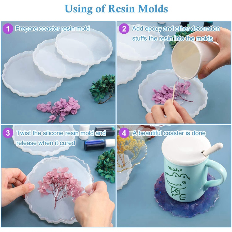 Geode Mold Silicone - 6 Pieces Resin Coaster Mold Large