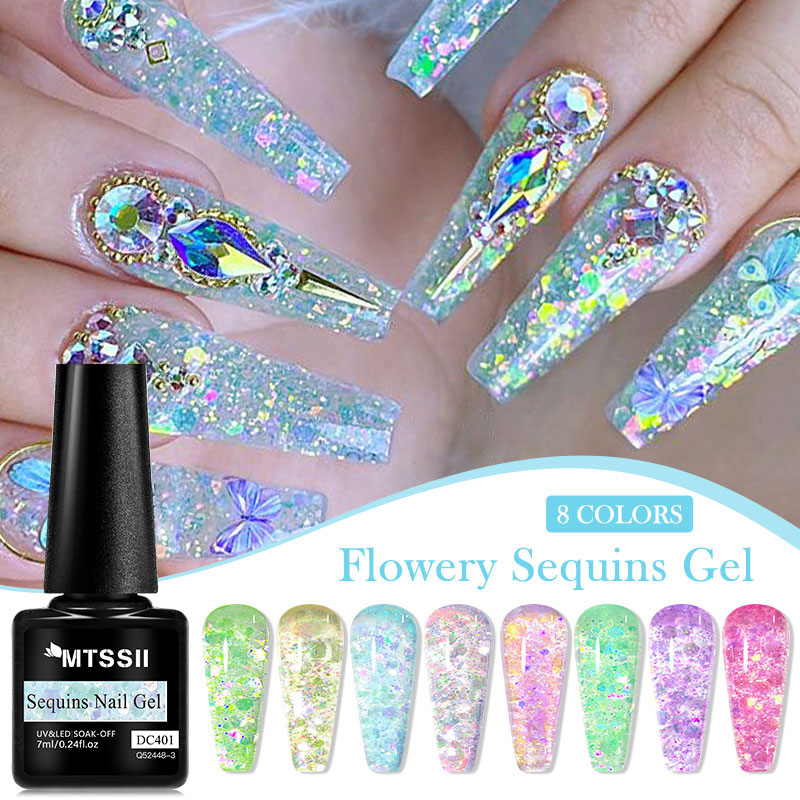 4/8pcs Flowery Sequins Gel Nai - Resin Glitter Pack reseña y precio