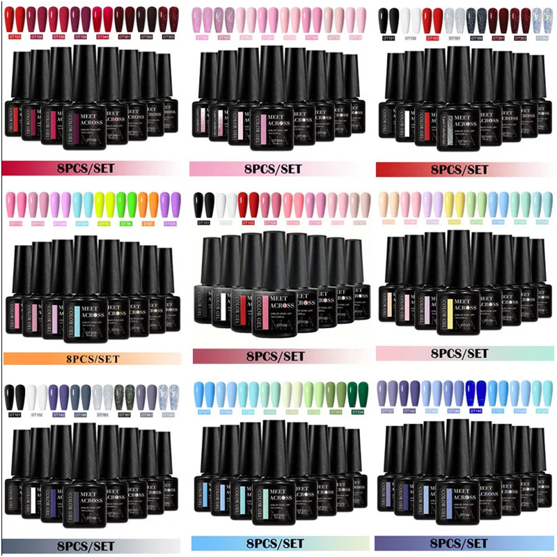 8pcs Gel Nail Polish Set HEMA  - Resin Glitter Pack reseña y precio
