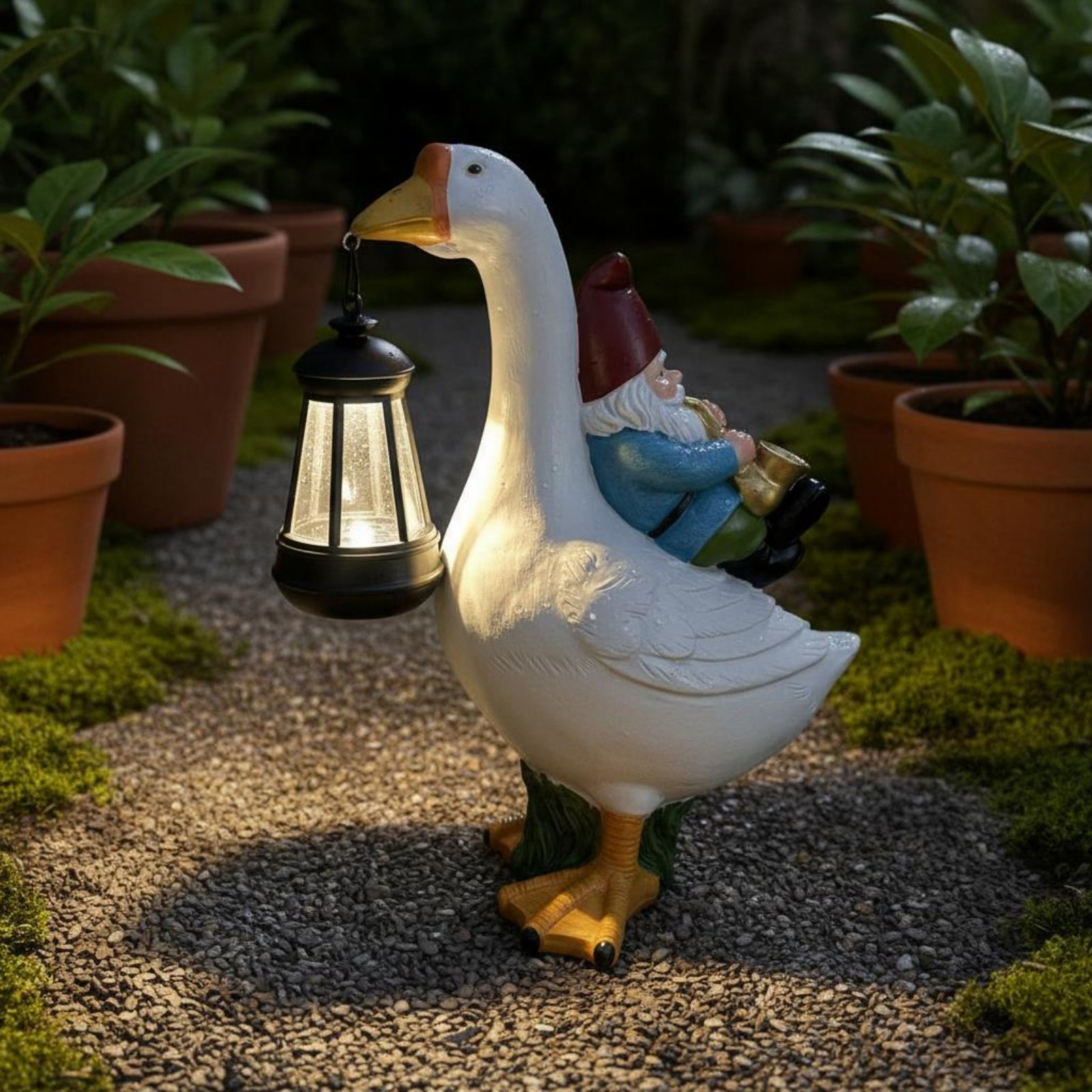 Gnome Riding Goose Statue Weat - Resin Crafts reseña y precio